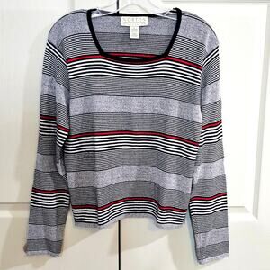 Norton McNaughton Womens Striped Sweater Preppy Casual Gray Black Red L